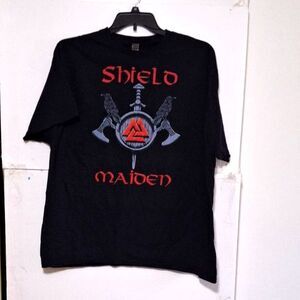 A Gildan Shield Maiden T-shirt Viking Battle Axe Fantasy Core Unisex Size 2X